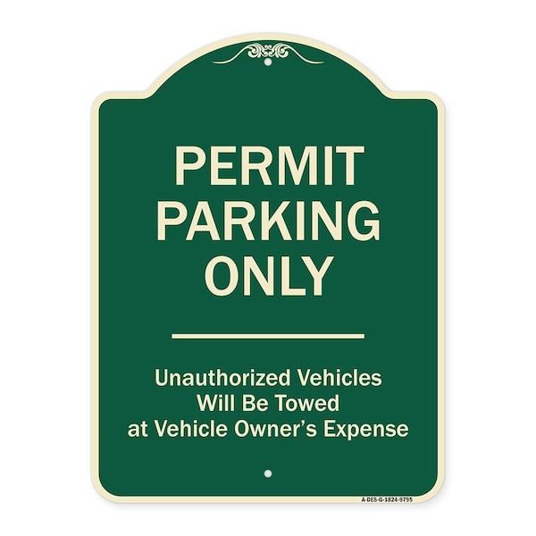 Designer Series-Permit Parking Only Unauthorized Vehicles, 24" x 18", G-1824-9795